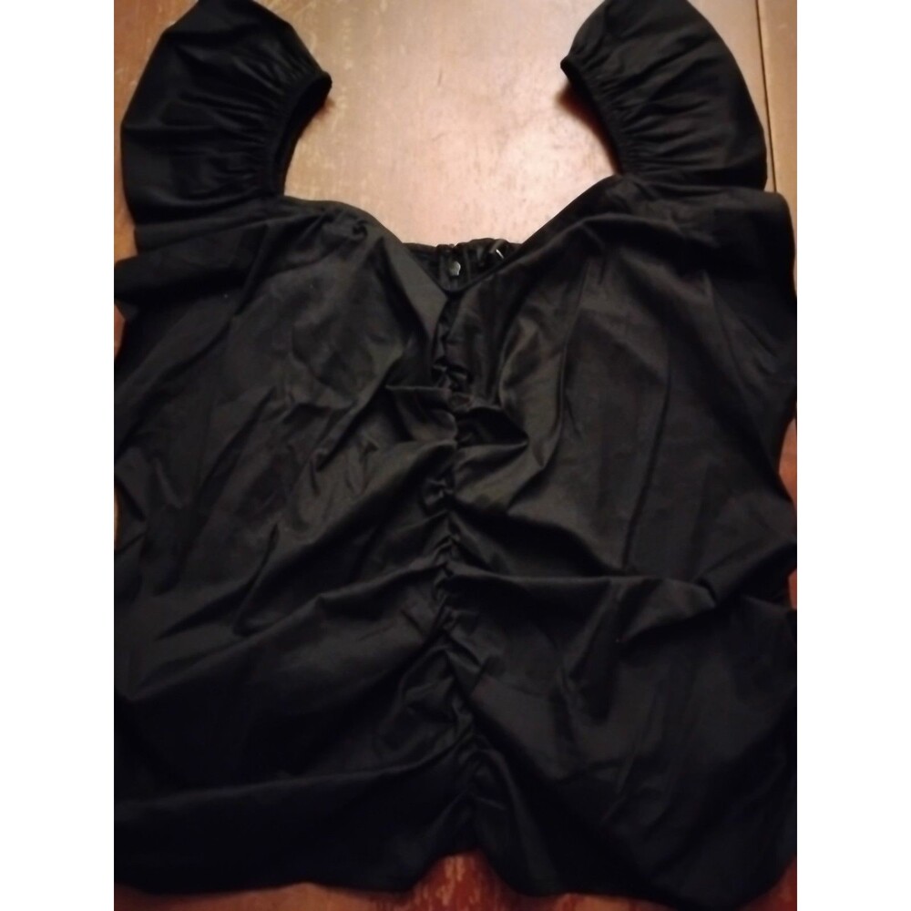 WHBM Women’s Sz.14 Black Ruched Front Off The Shoulder Zipper Back Top